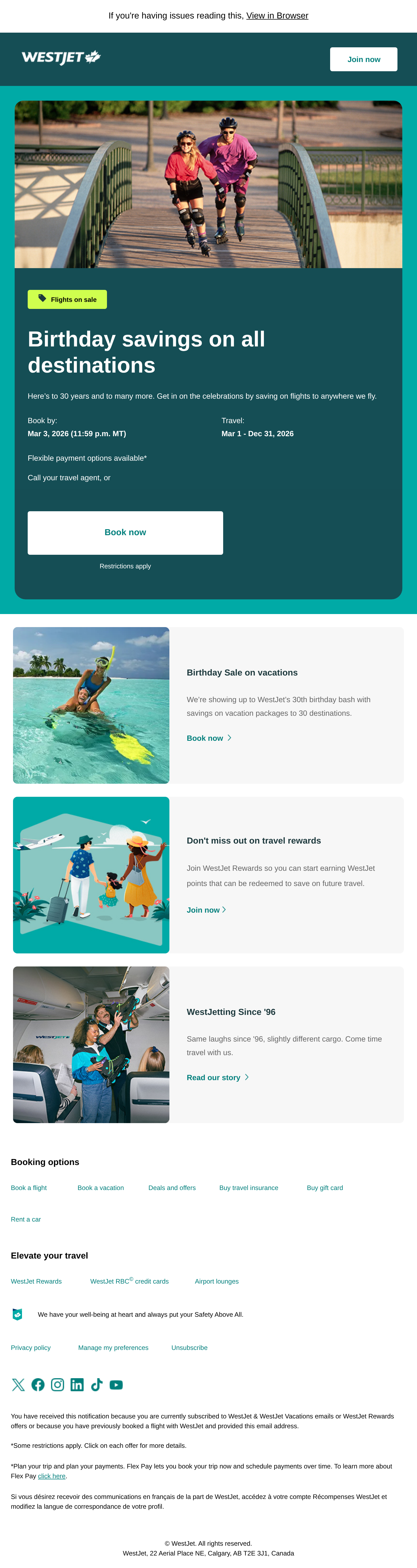 9,000,000 seats on sale for our Birthday Sale🎂💺 - email email from WestJet