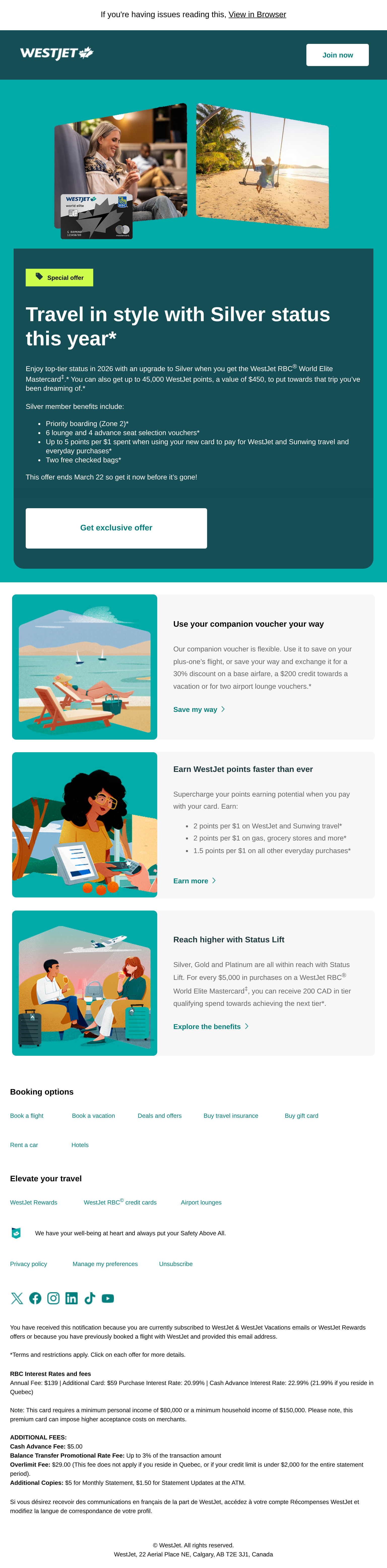 Level up your travel in 2026 - email email from WestJet