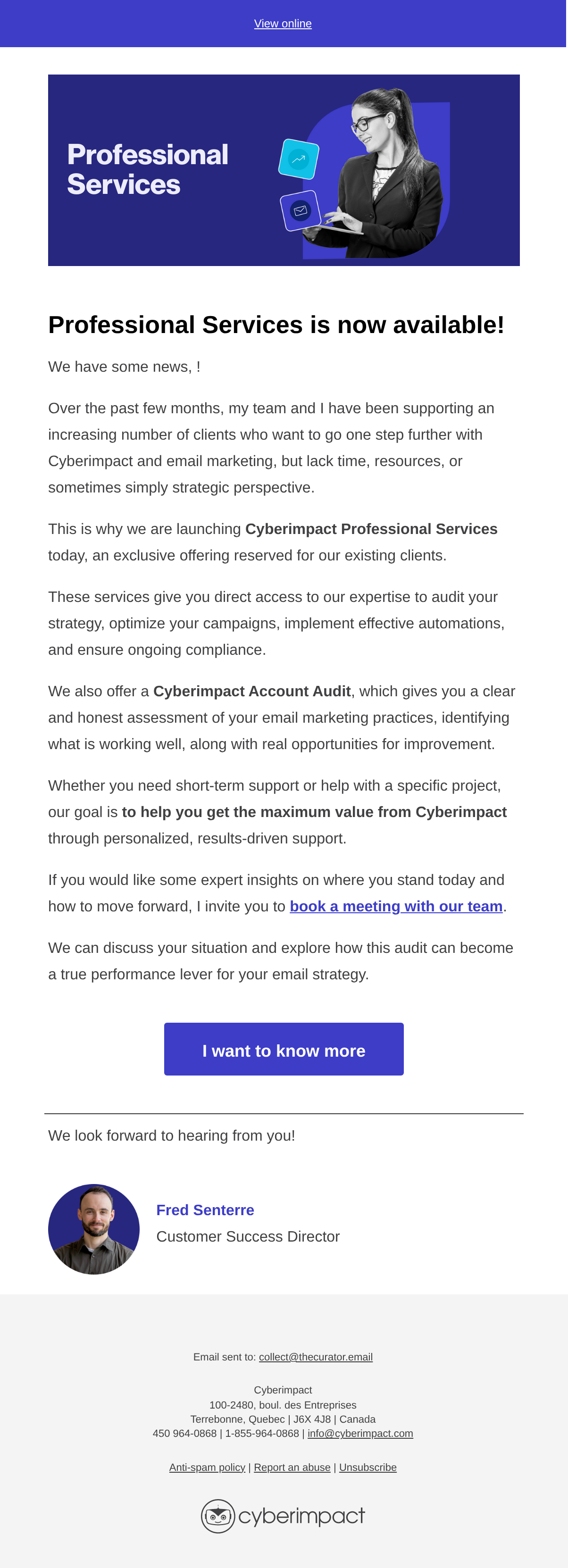 Introducing: Cyberimpact Professional Services - email email from Cyberimpact Team